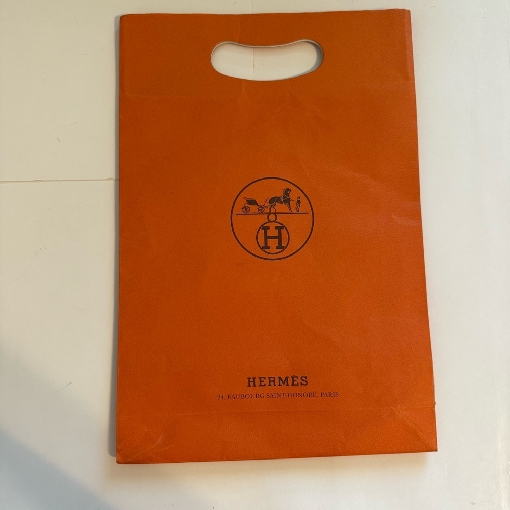 Hermes Paris Classic Orange Paper Bag Handle Shopping Gift Tote 8.5” x 12”